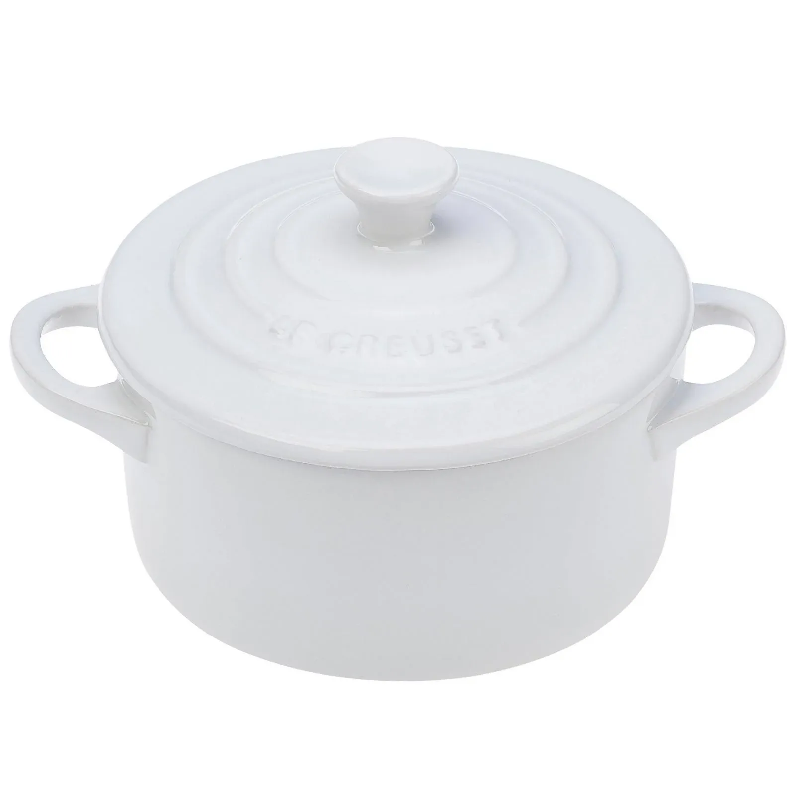 Le Creuset White 8oz Mini Enameled Stoneware Casserole Pot Mini Round Cocotte