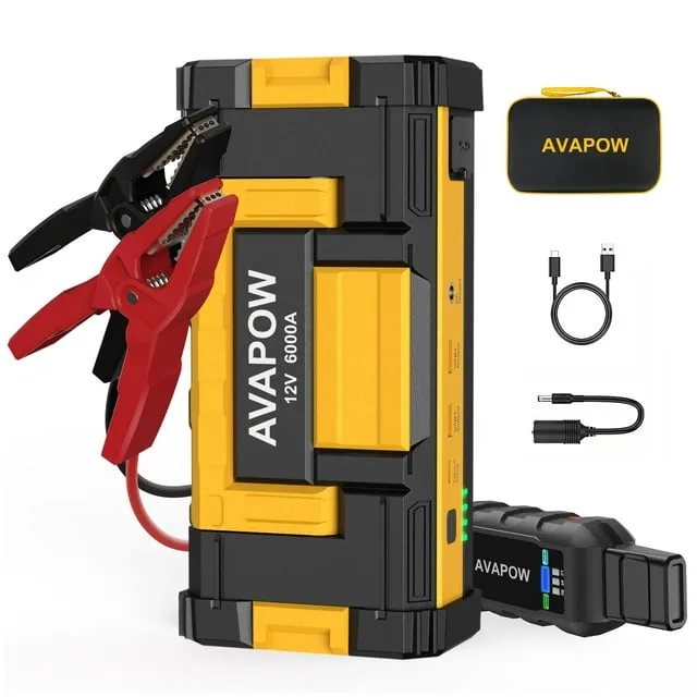 AVAPOW 6000A Car Battery Jump Starter(for All Gas or up to 12L Diesel) 2023 Upgraded Powerful Car Jump Starter with Dual USB Quick Charge and DC Output,12V Jump Pack with Built-in LED Bright Light