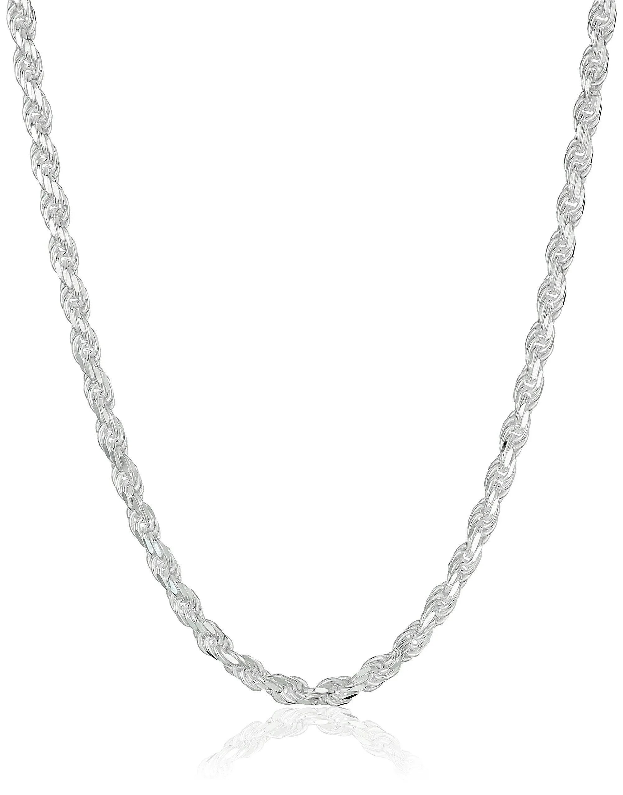 Amazon Essentials Sterling Silver Diamond Cut Rope Chain Necklace, 16"