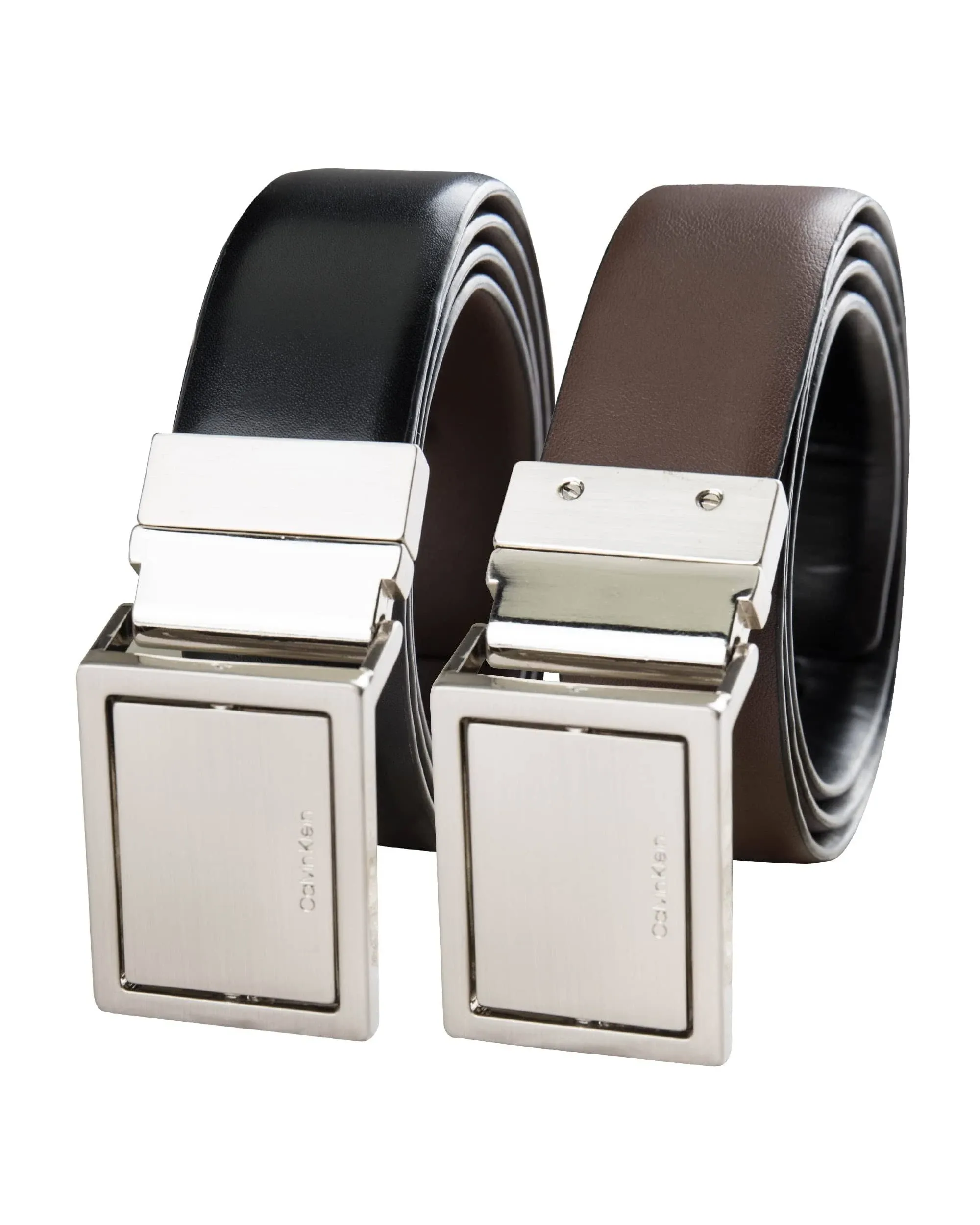 Calvin Klein Men's Two-In-One Reversible Modern Plaque Buckle Dress Belt