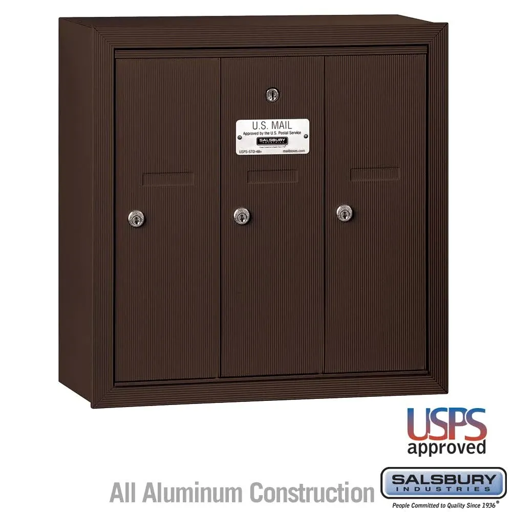 Salsbury Industries 3503ZSU Vertical Mailbox - 3 Doors - Bronze - Surface Mounted ...