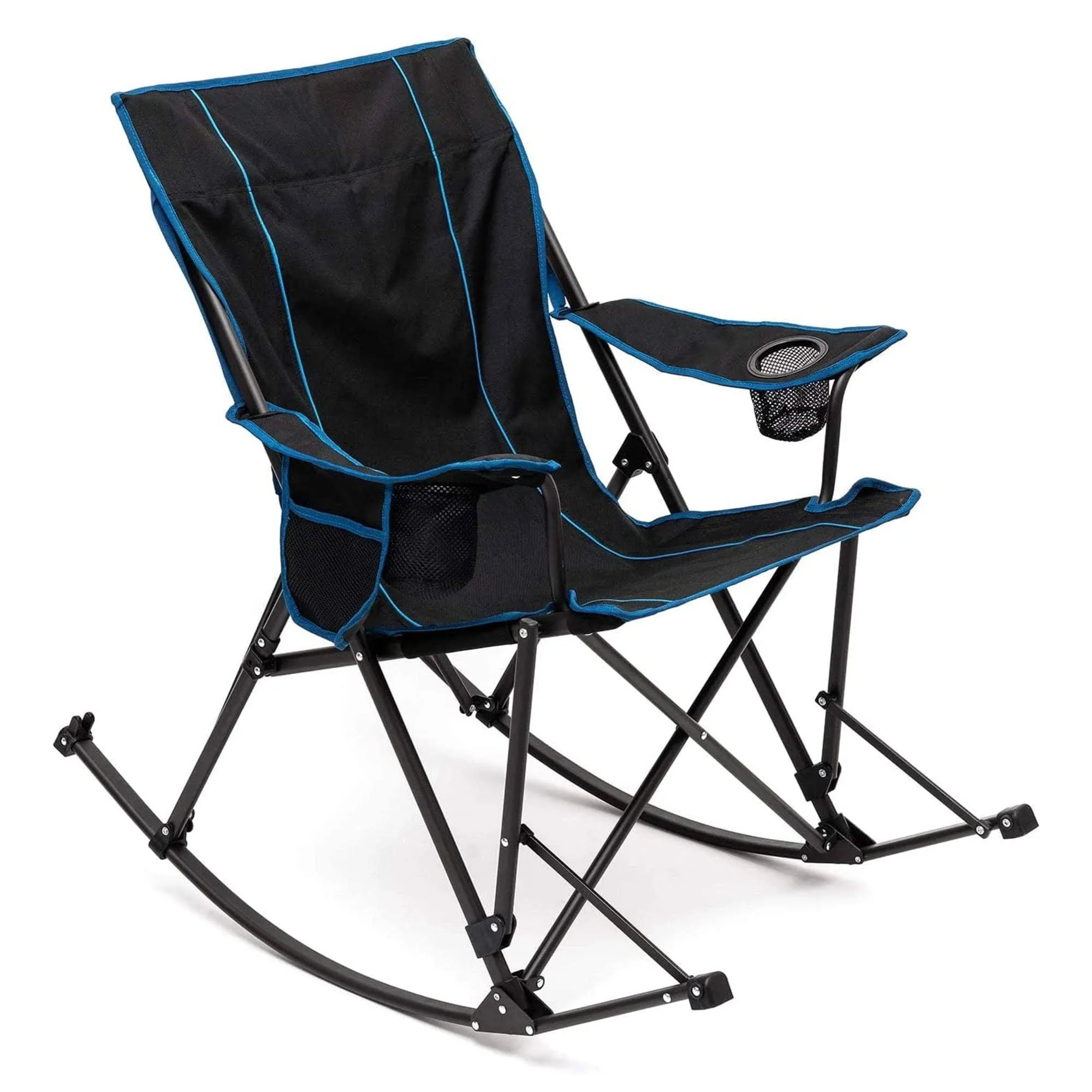 Rocking Camping Chair, Folding Lawn Chairs with Cup Holder, Storage Pocket, Mesh