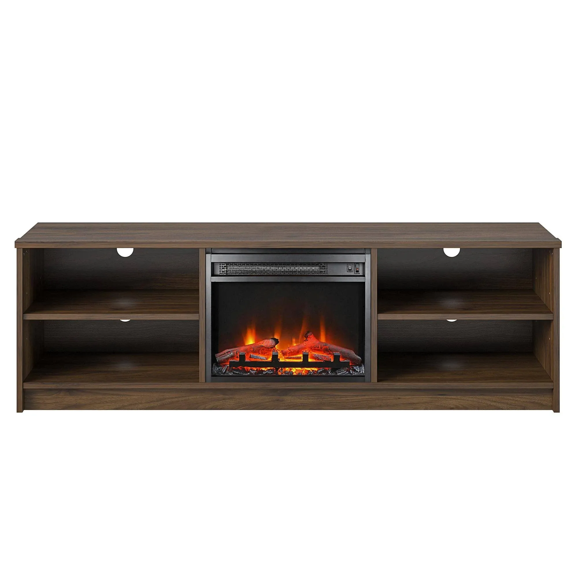 TV Stand with Electric Fireplace Insert and 4 Shelves, 65”, Walnut