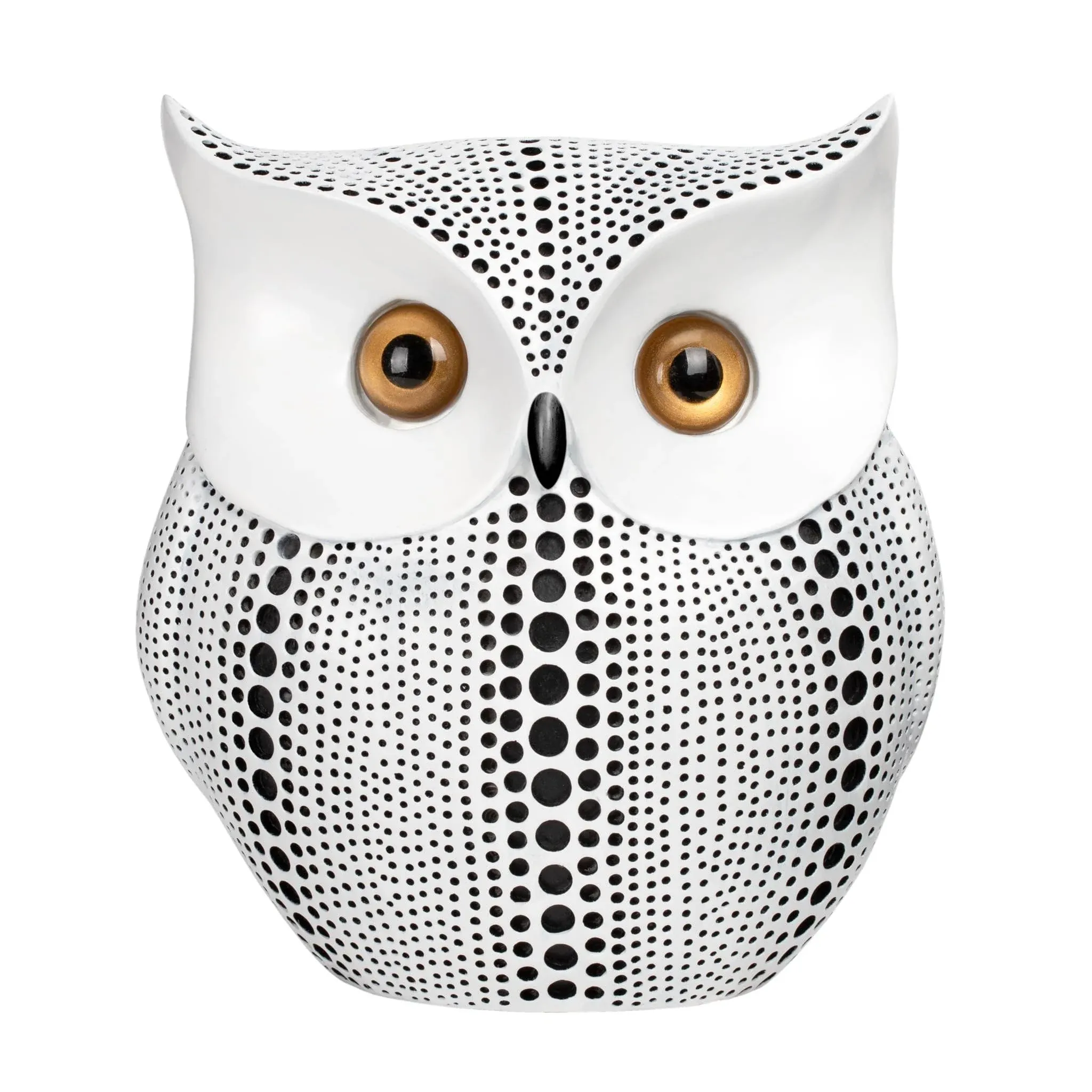 White &amp; Black Resin Debossed Dotted Horned Owl Contemporary Modern Bird Design