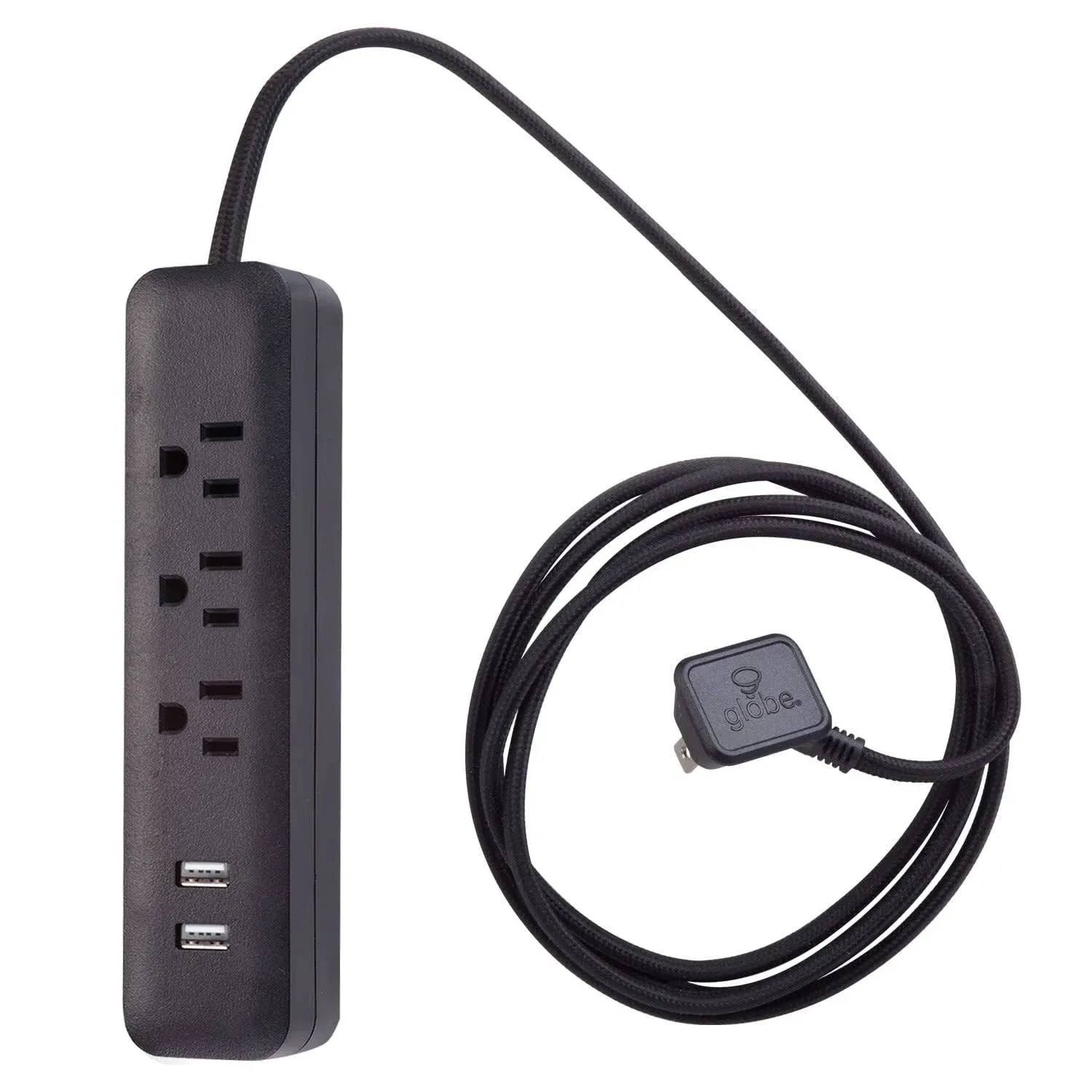 Globe Electric Designer 6 ft. L 3 outlets Power Strip with USB Ports Black 300 J