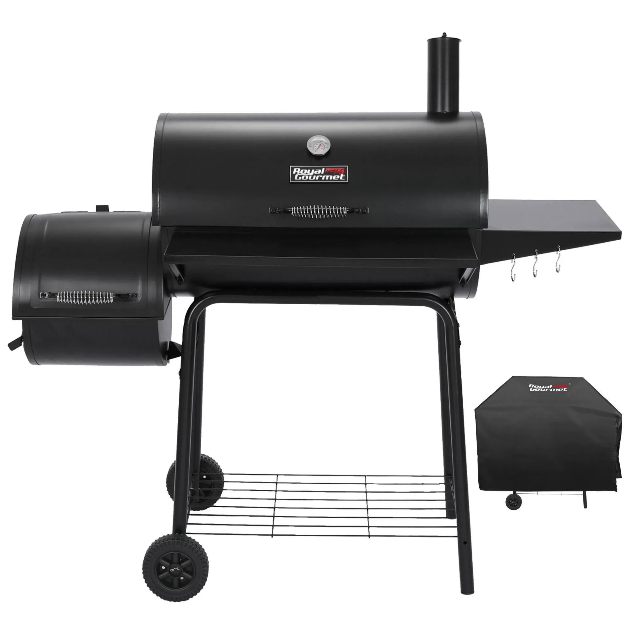 Royal Gourmet Charcoal Grill with Offset Smoker and Cover Black