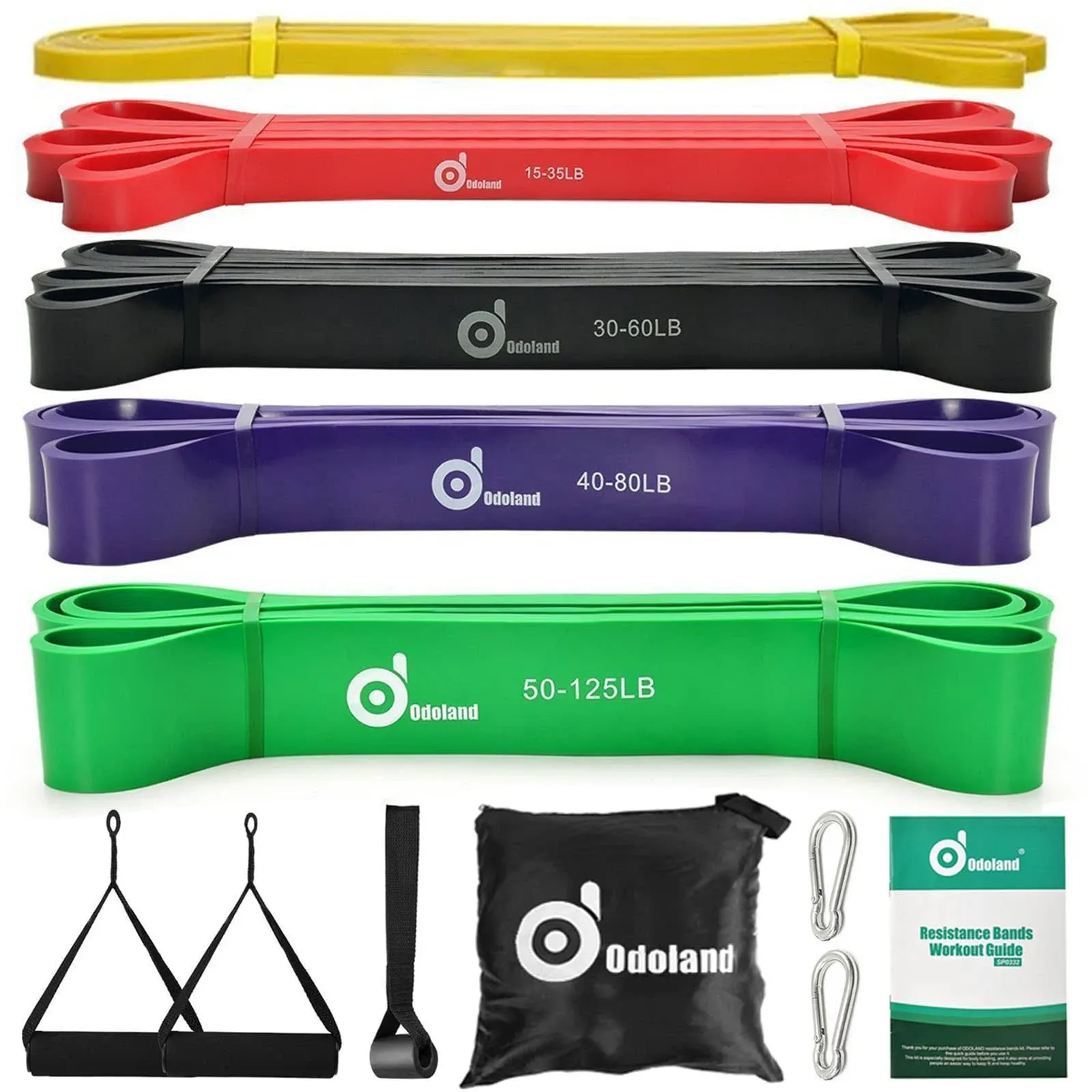 Odoland 5 Packs Pull Up Assist Bands, Straps, 5 Bands Set, Black 