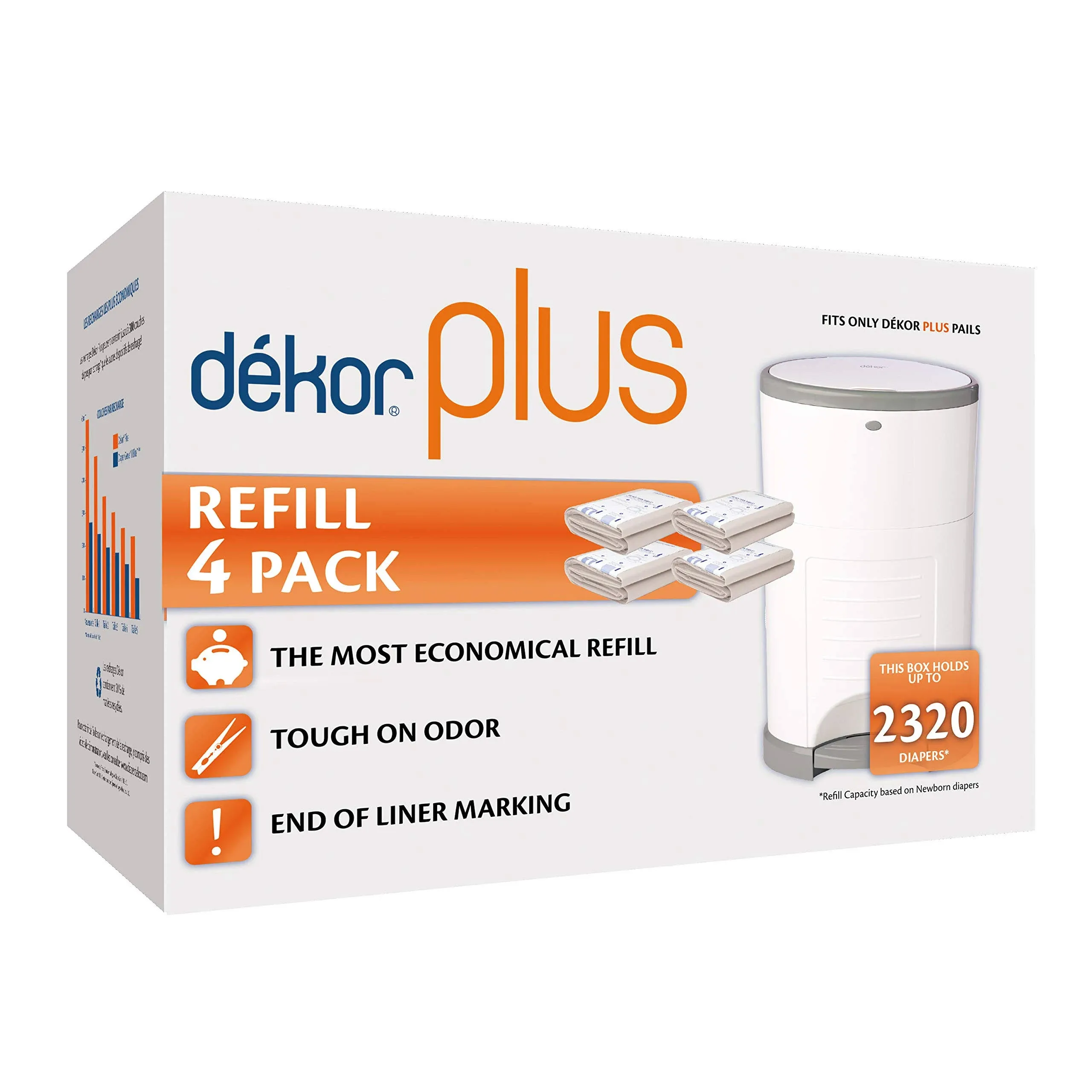 Dekor Plus Diaper Pail Refills | 4 Count | Most Economical Refill System | Quick