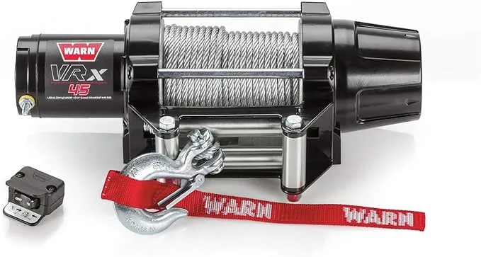 WARN 101045 VRX 45 Powersports Winch with Dash Mounted Switch and Steel Cable Wire Rope: 1/4" Diameter x 50' Length, 2.25 Ton (4,500 lb) Capacity