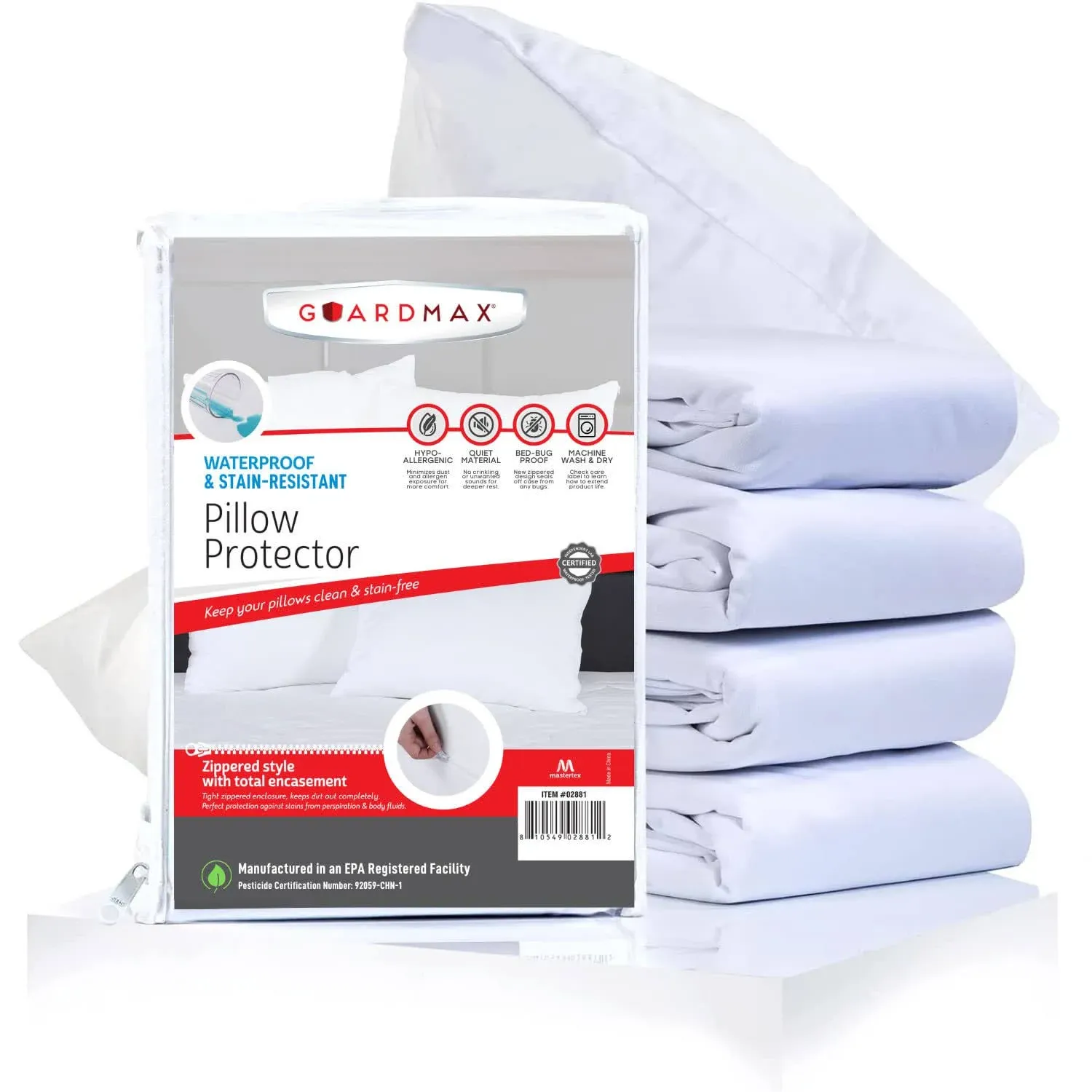 Guardmax Bed Bug Pillow Protectors Waterproof Zippered 4 Pack