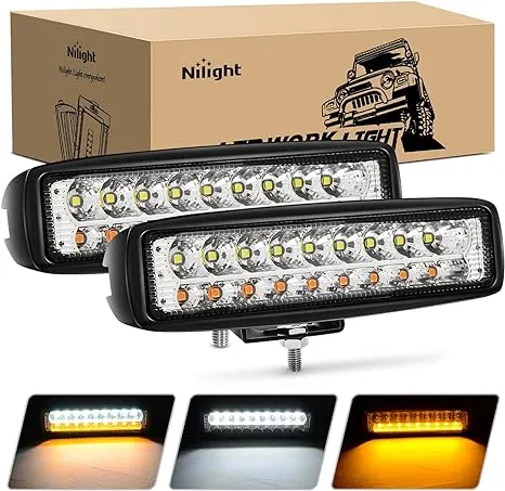 Nilight 15020F-B 2PCS 54W White/Amber Lights Bar 6 Inch Flood Fog Road Boat Driving Led Work SUV Jeep Lamp