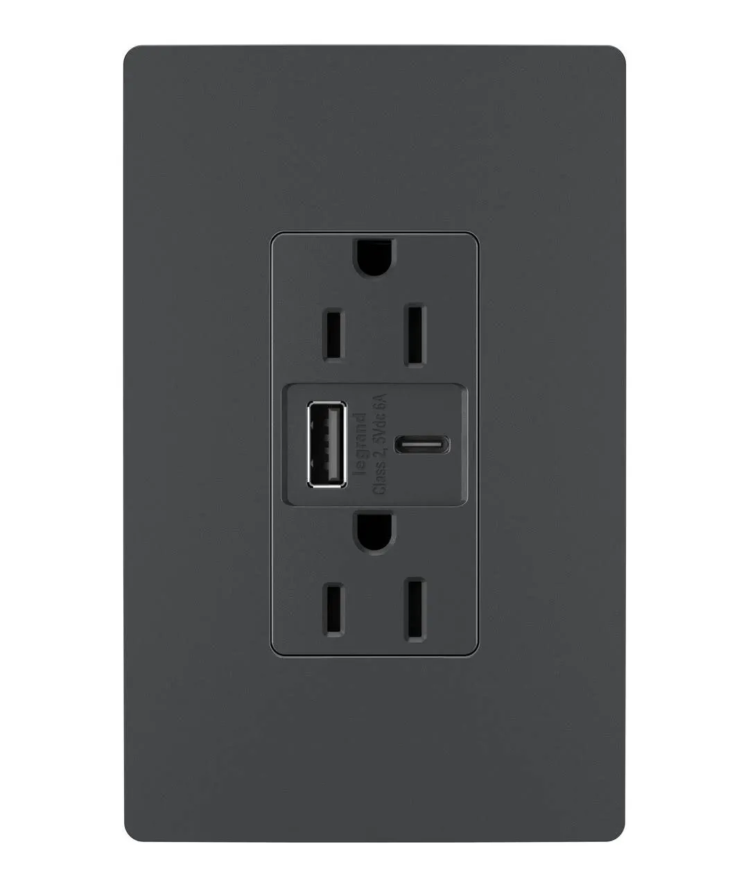 radiant 15 Amp 125-Volt Decorator Duplex Outlet with 6.0 Amp Type A/C USB, Graphite