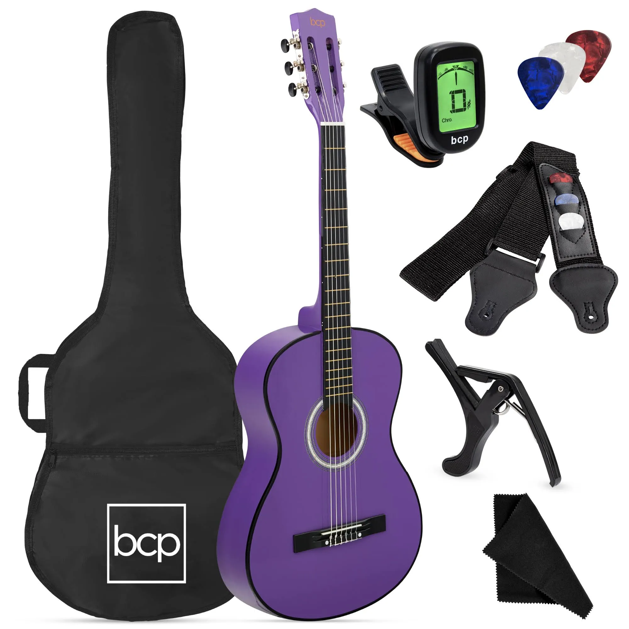 Best Choice Products 38in Beginner Acoustic Guitar Starter Kit w/ Gig Bag, Strap, Strings - Purple