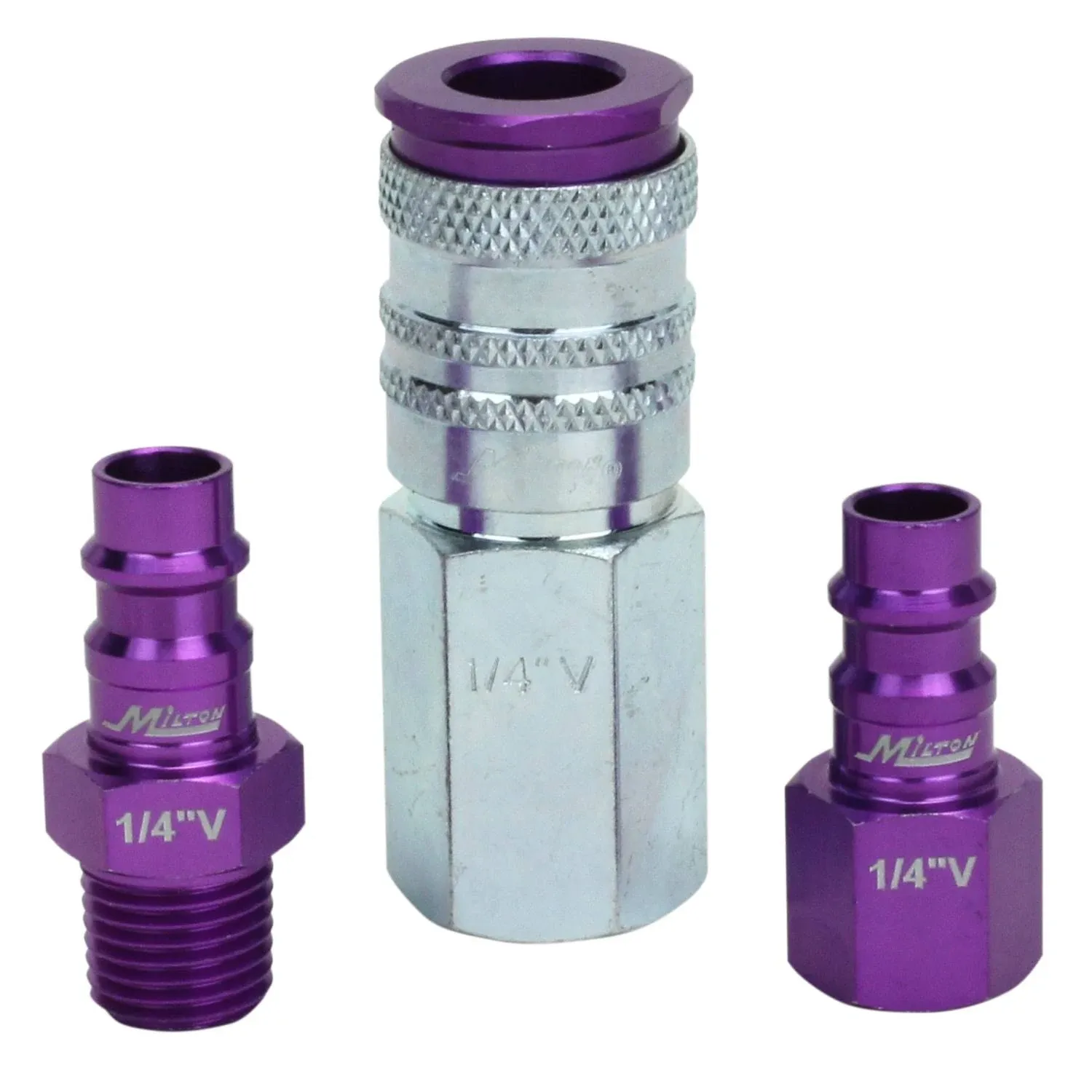 Milton S-303VKIT HIGHFLOWPRO Coupler & Plug Kit V-Style 1/4 NPT Purple - 3 Pieces