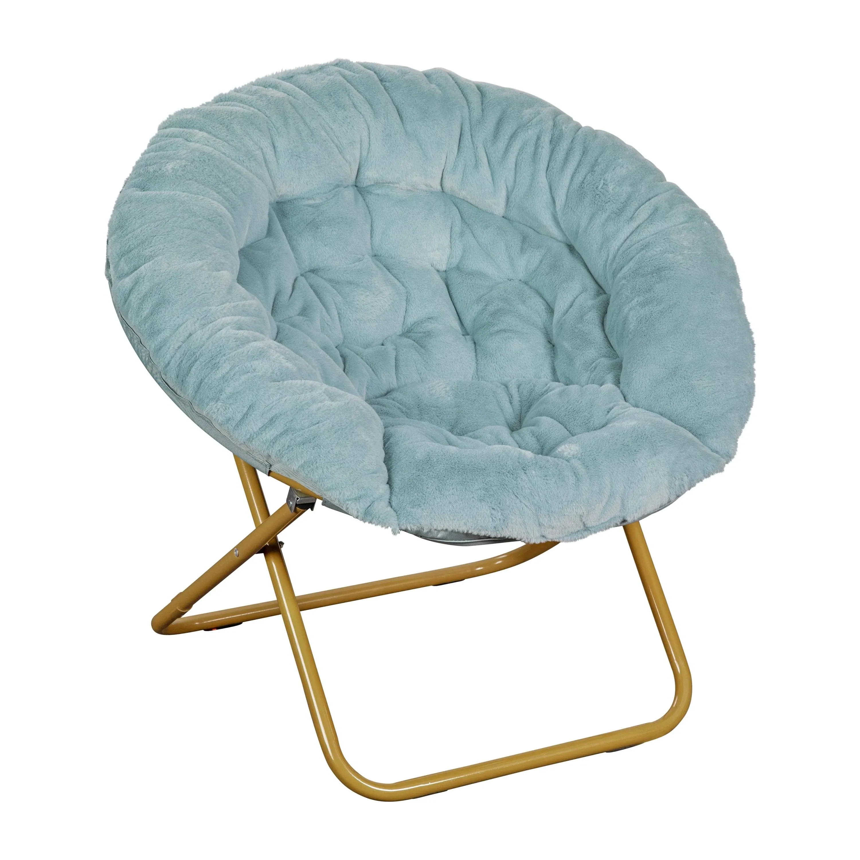 Flash Furniture Gwen 38 in. Faux Fur Folding Saucer Moon Chair Dusty Aqua/Soft Gold