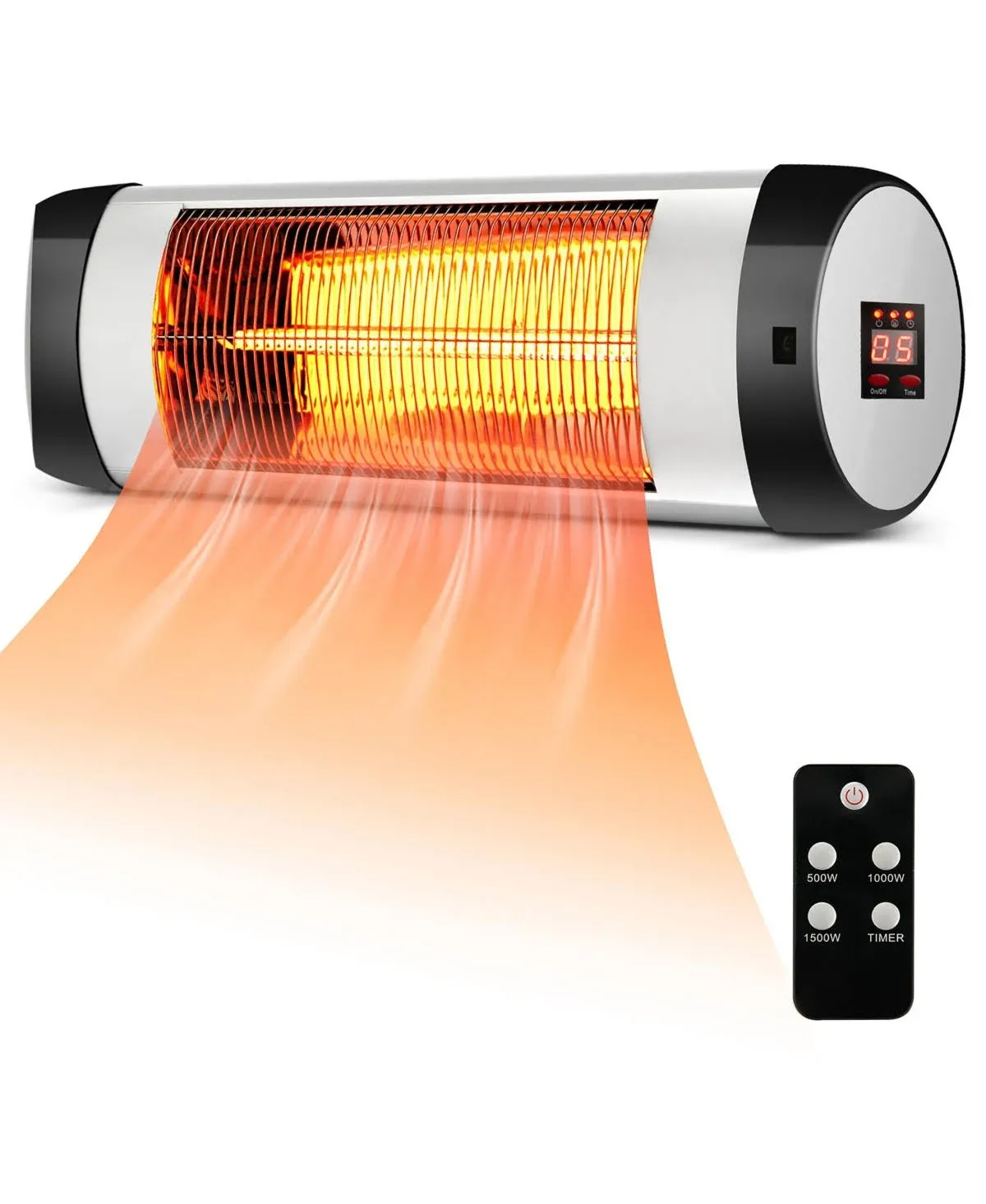 Tangkula 1500W Wall-Mounted Patio Heater, Electric Infrared Heater with 3 Heat Settings, Remote, 24 H Timer & Overheat Protection