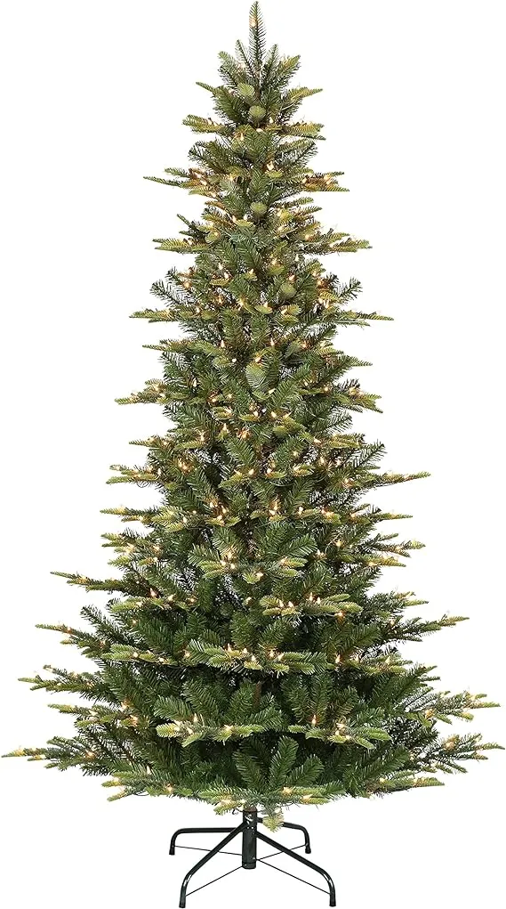  7.5 Foot Pre Christmas Tree 7.5&#039; Slim Flocked Aspen Fir with 450 Clear Lights