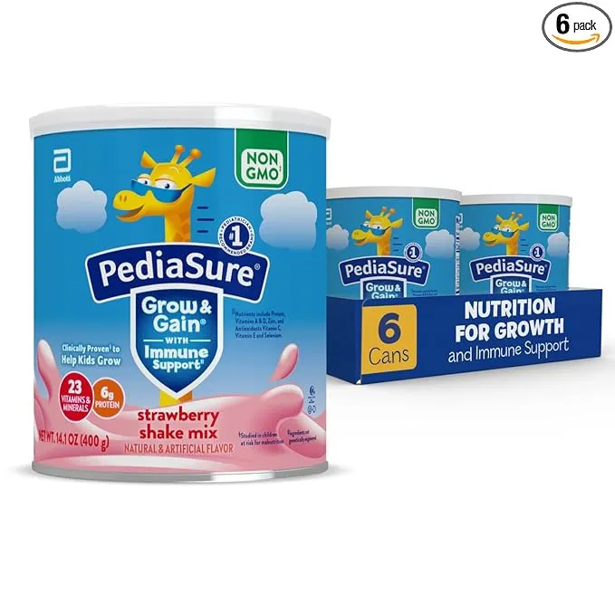 PediaSure Grow & Gain Non-GMO and Gluten-Free Shake Mix Powder, Nutritional Shake For Kids, With Protein, Probiotics, DHA, Antioxidants*, and Vitamins & Minerals, Strawberry , 14.1 Ounce (Pack of 6)