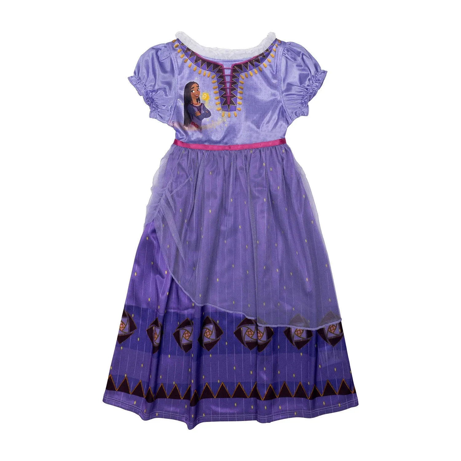 Disney Wish Asha and Magic Wishing Star Girl's Purple Satin Nightgown 6