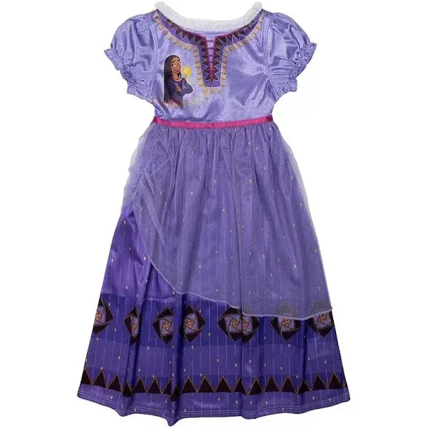 Disney Wish Asha and Magic Wishing Star Girl&#039;s Purple Satin Nightgown