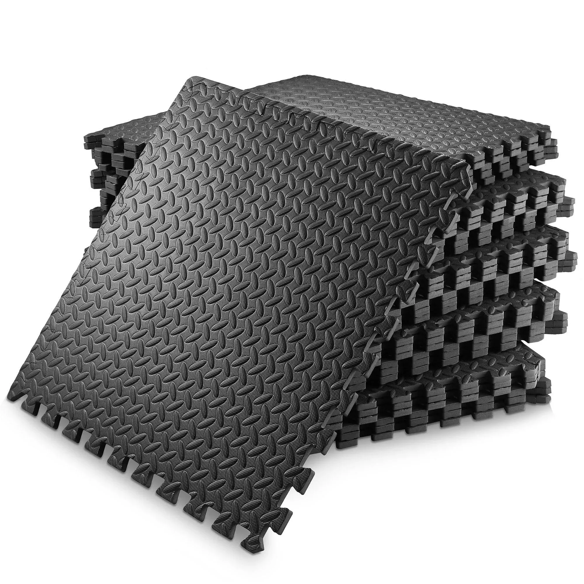 Philosophy Gym Pack of 12 Exercise Flooring Mats - 12 x 12 inch Foam Rubber Interlocking Puzzle Floor Tiles