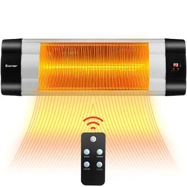 Costway 1500W Wall-Mounted Electric Heater Patio Infrared Heater with Remote Control