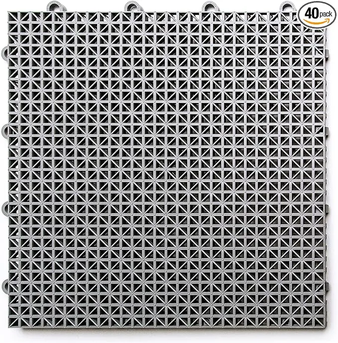 Big Floors DT40GRAY DuraGrid Outdoor Modular Interlocking Multiuse Plastic Deck Tile 40 Pack Gray