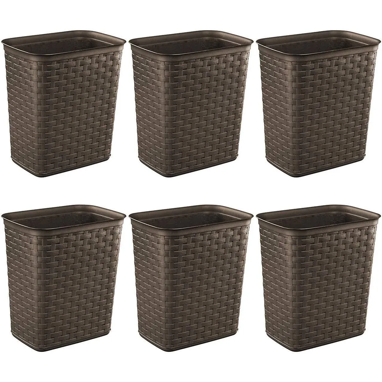 Sterilite 3.4 Gallon Weave Wastebasket, Small, Decorative Trash Can for the Bathroom, Bedroom, Dorm Room, or Office, Espresso Brown, 6-Pack