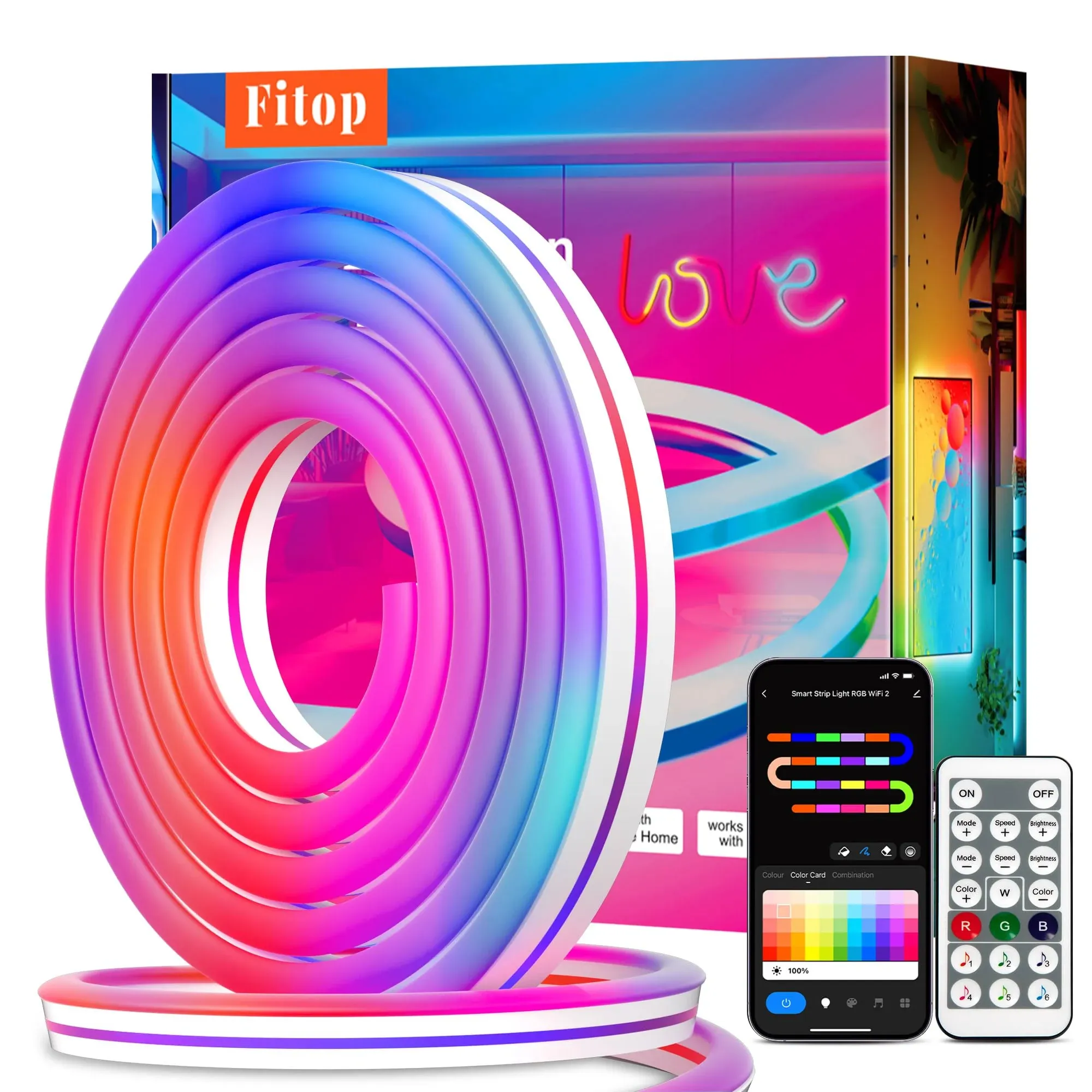 LED Neon Rope Lights, 16.4ft RGBIC Strip Lights Work with Alexa, APP Remote C...