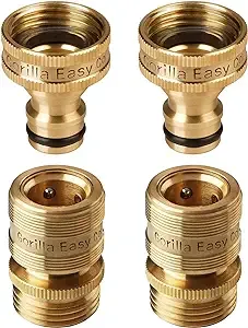 GORILLA EASY CONNECT Garden Hose Quick Connect Fittings. ¾ Inch GHT Solid Brass. (2)GORILLA EASY CONNECT Garden Hose Quick Connect…