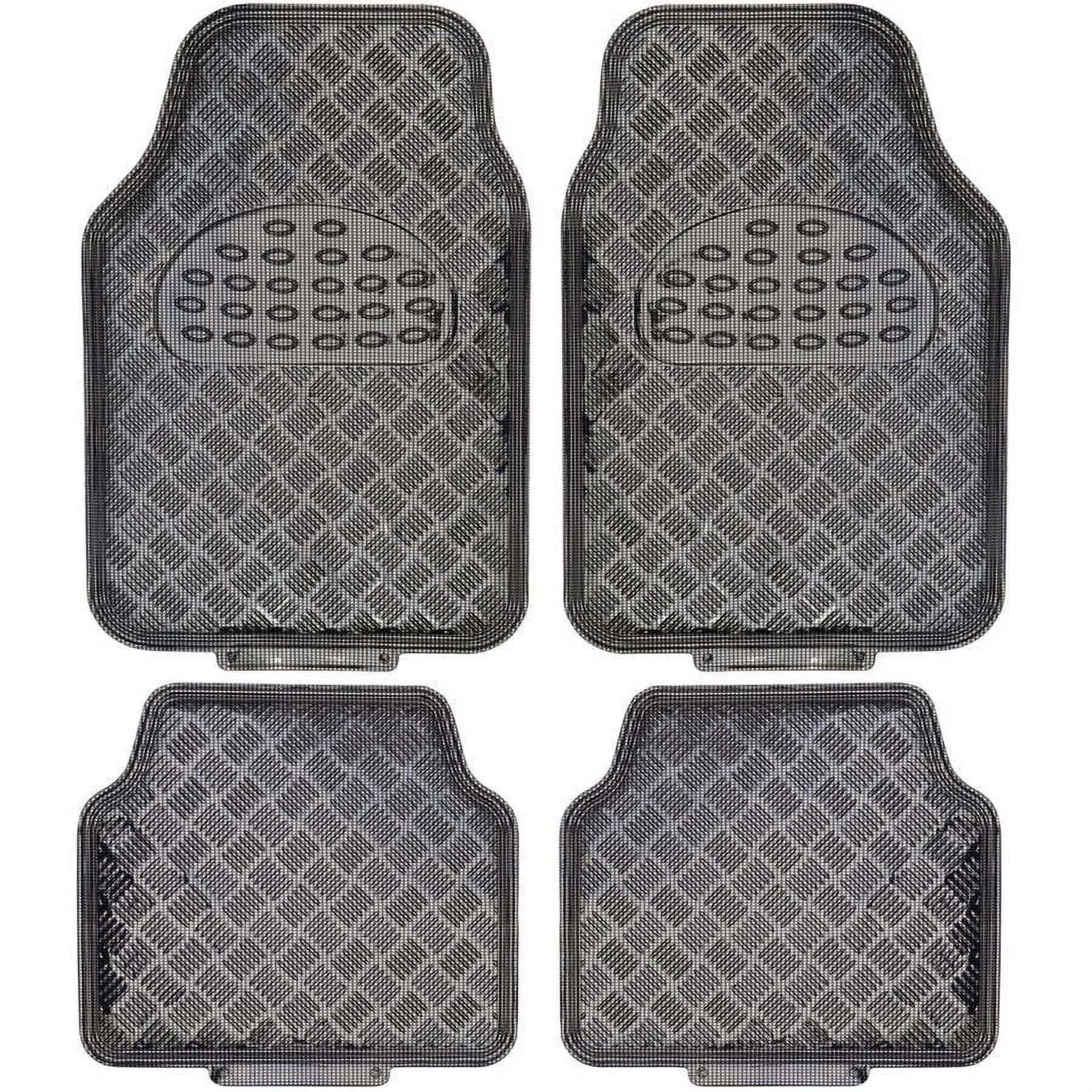 BDK Universal Fit 4-Piece Metallic Design Car Floor Mat, Carbon, Black