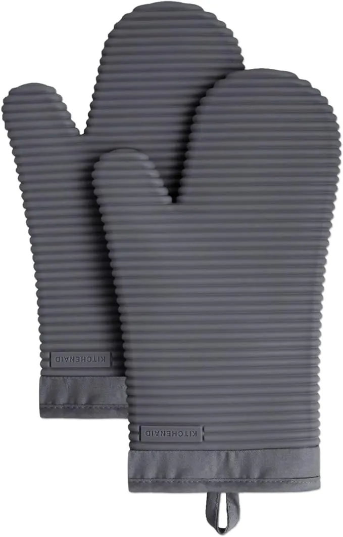 KitchenAid Ribbed Soft Silicone 2-Pack Oven Mitt Set Charcoal Grey