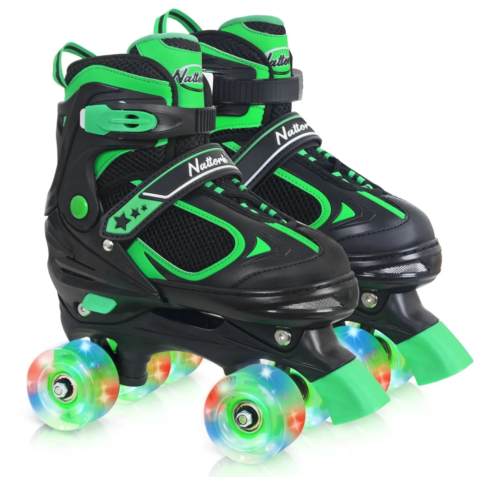 Nattork Adjustable Roller Skates for Kids Green Medium (1-4)