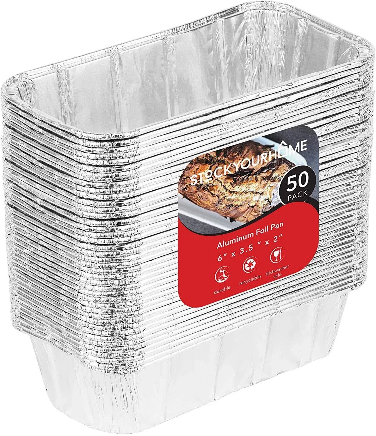 Mini Loaf Baking Pans (50 Pack) Disposable Aluminum Foil 1lb Small Bread Tin Pans ...