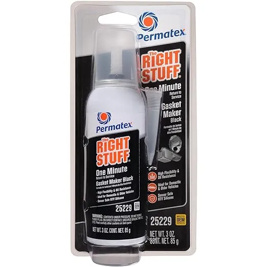 Permatex 33694 The Right Stuff 1 Minute Black Gasket Maker, 10 oz. - Flexible, Gear Oil-Resistant, Fastest Return to Service Black RTV Silicone Sealant