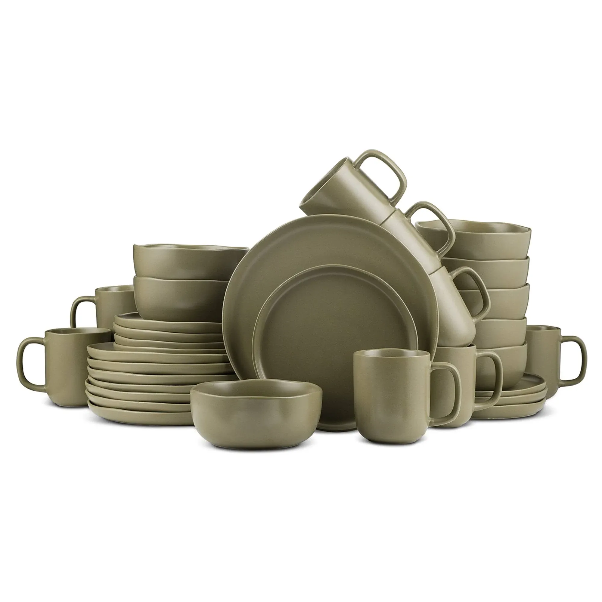 Stone Lain Tom 32-Piece Stoneware Dinnerware Set, Service for 8, Olive