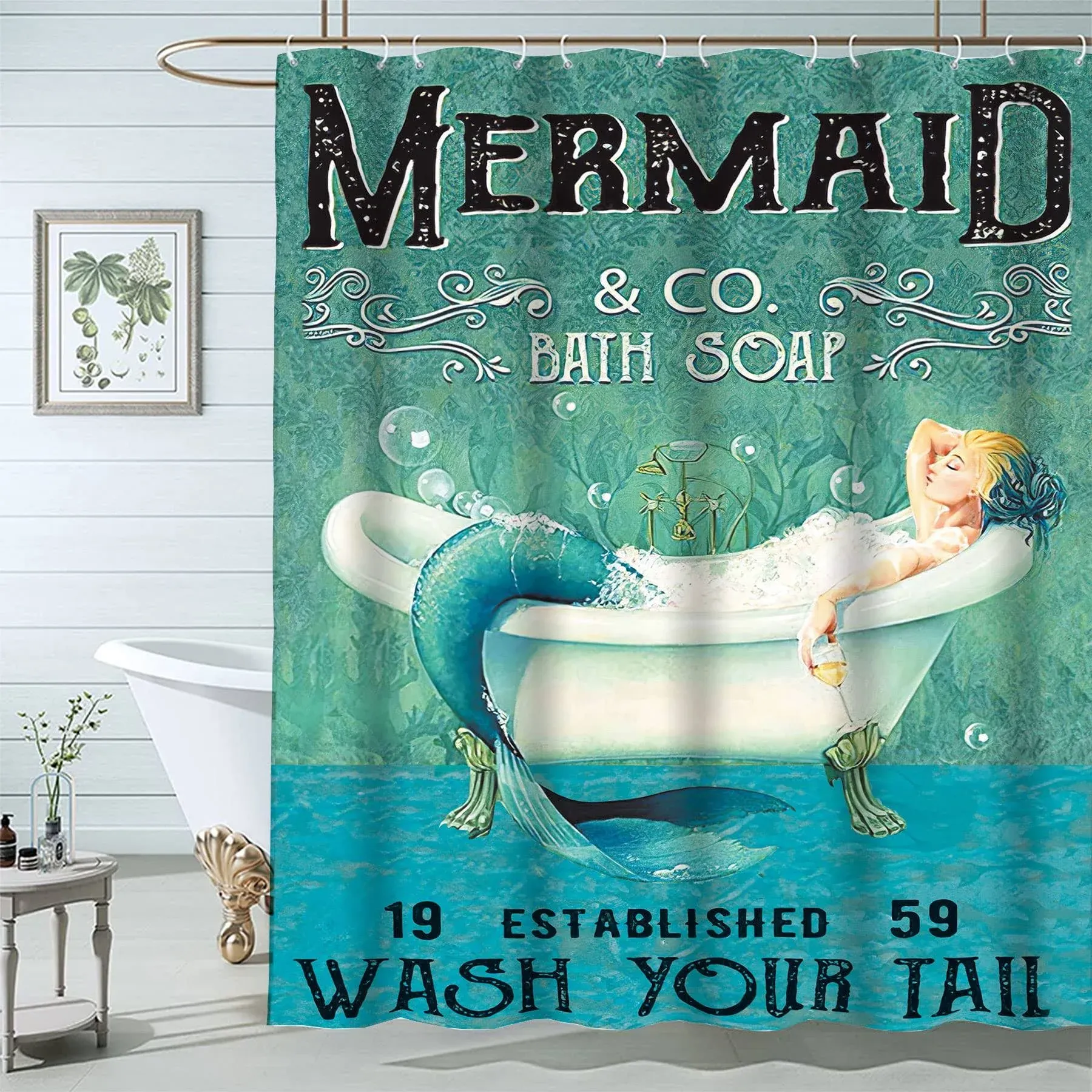 Famiffty Blue Mermaid Ocean Shower Curtain