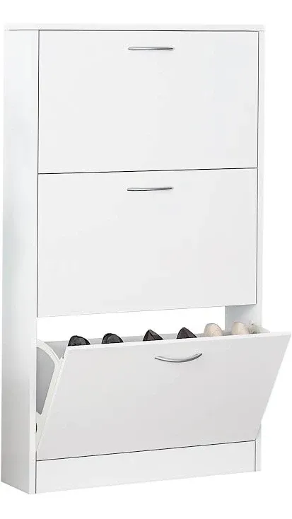 Ktaxon Shoe Cabinet with 3 Doors 3 Layers, 3 Pairs & Storage, White