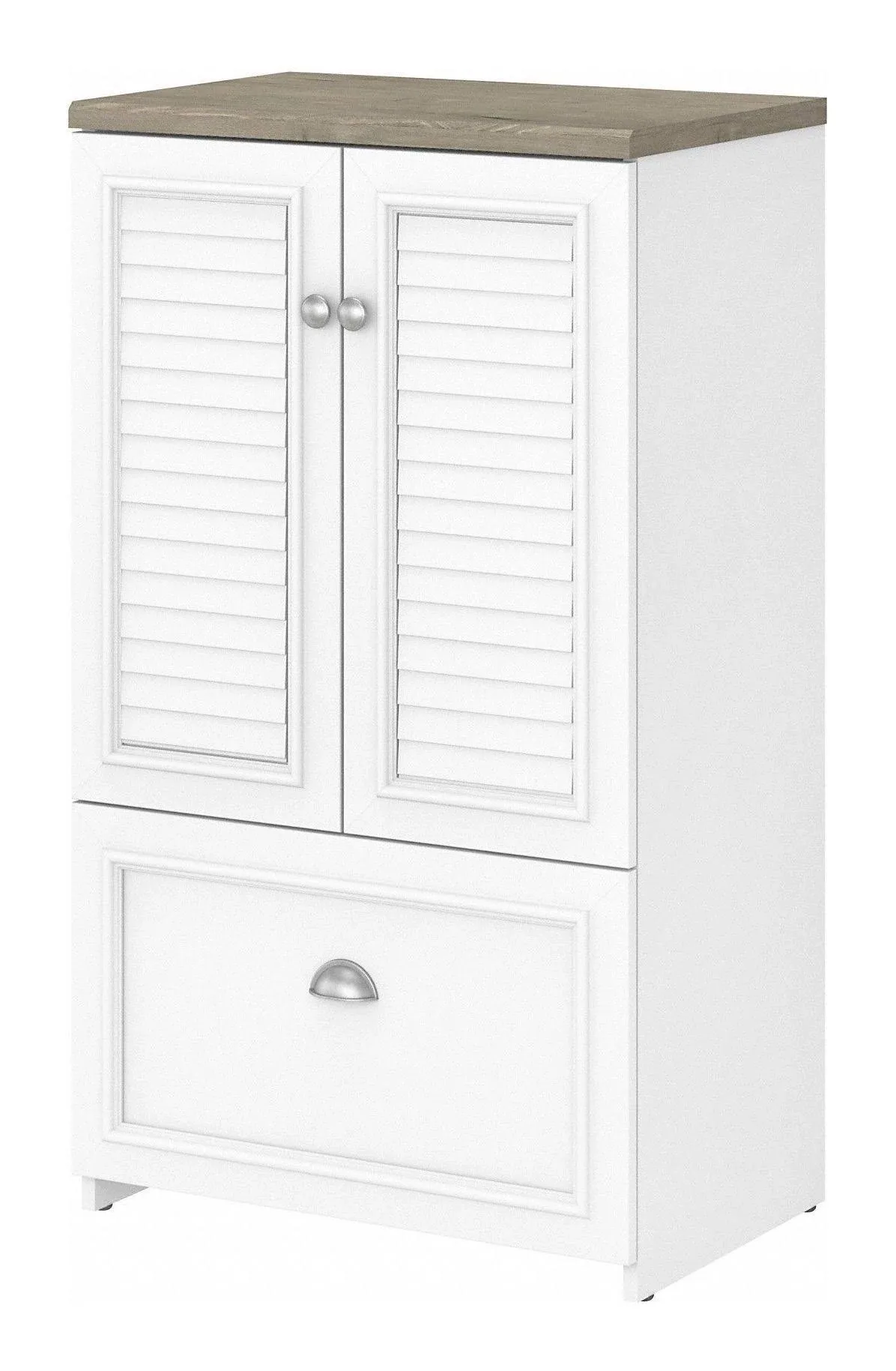 Bush Furniture Fairview 2 Door Storage Cabinet with File Drawer in Pure White and Shiplap Gray - Bush Furniture WC53680-03