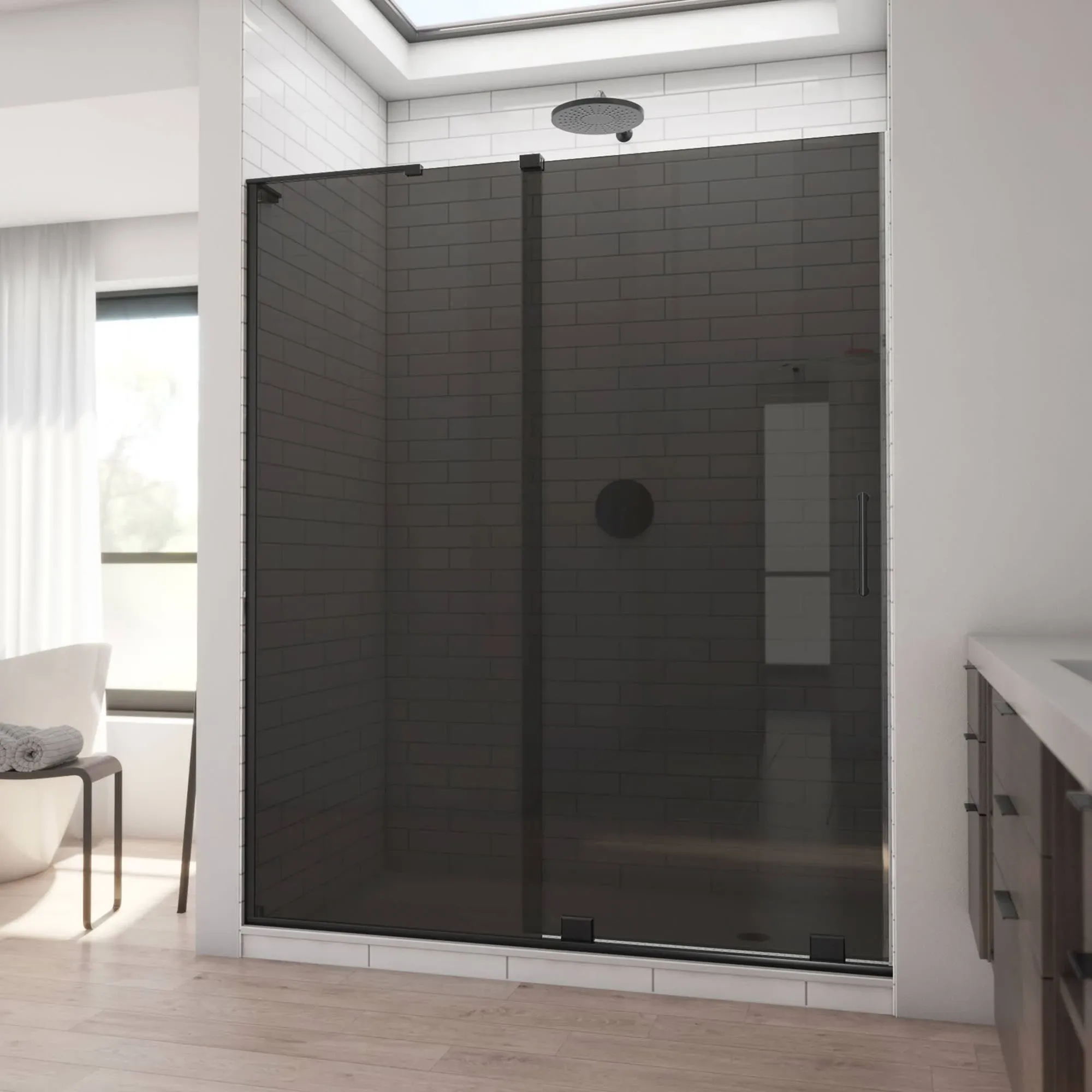 DreamLine Mirage-X 56-60 in. W x 72 in. H Frameless Sliding Shower Door in Satin