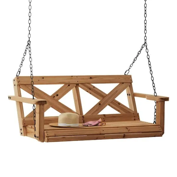 Backyard Discovery All Cedar Farmhouse Outdoor Porch Swing with Chain, Durable