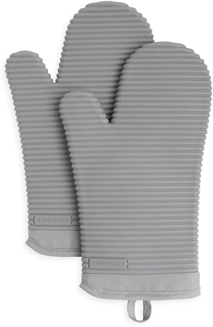 KitchenAid Ribbed Soft Silicone Oven Mitt Set, 7"x13", Grey 2 CountKitchenAid Ribbed Soft Silicone Oven Mitt Set, 7"x1…