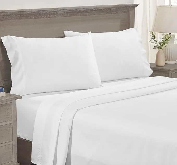 California Design Den - Luxury 4 Piece Full Size Sheet Set - 100% Cotton, 600 Thread Count Deep Pocket Fitted and Flat Sheets, Cooling Bedding and Pillowcases with Sateen Weave - Pure White