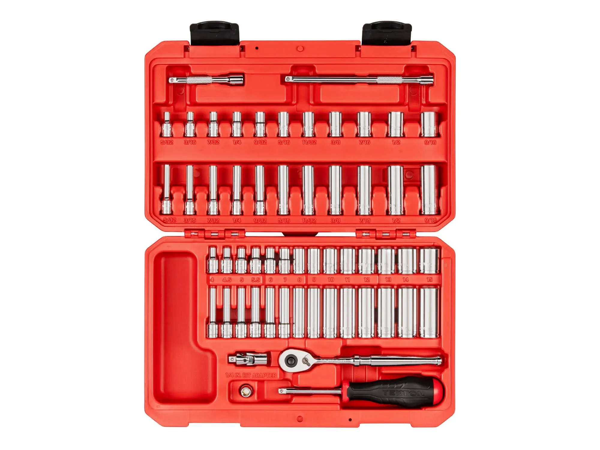 Tekton 1/4 in. Drive 6-Point Socket and Ratchet Set, 56-Piece (5/32 - 9/16 in. 4 ...