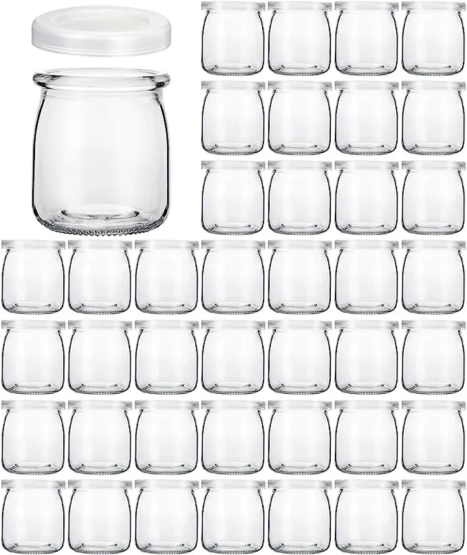 KAMOTA 40 Pack 6 oz Clear Yogurt Jars with PE Lids