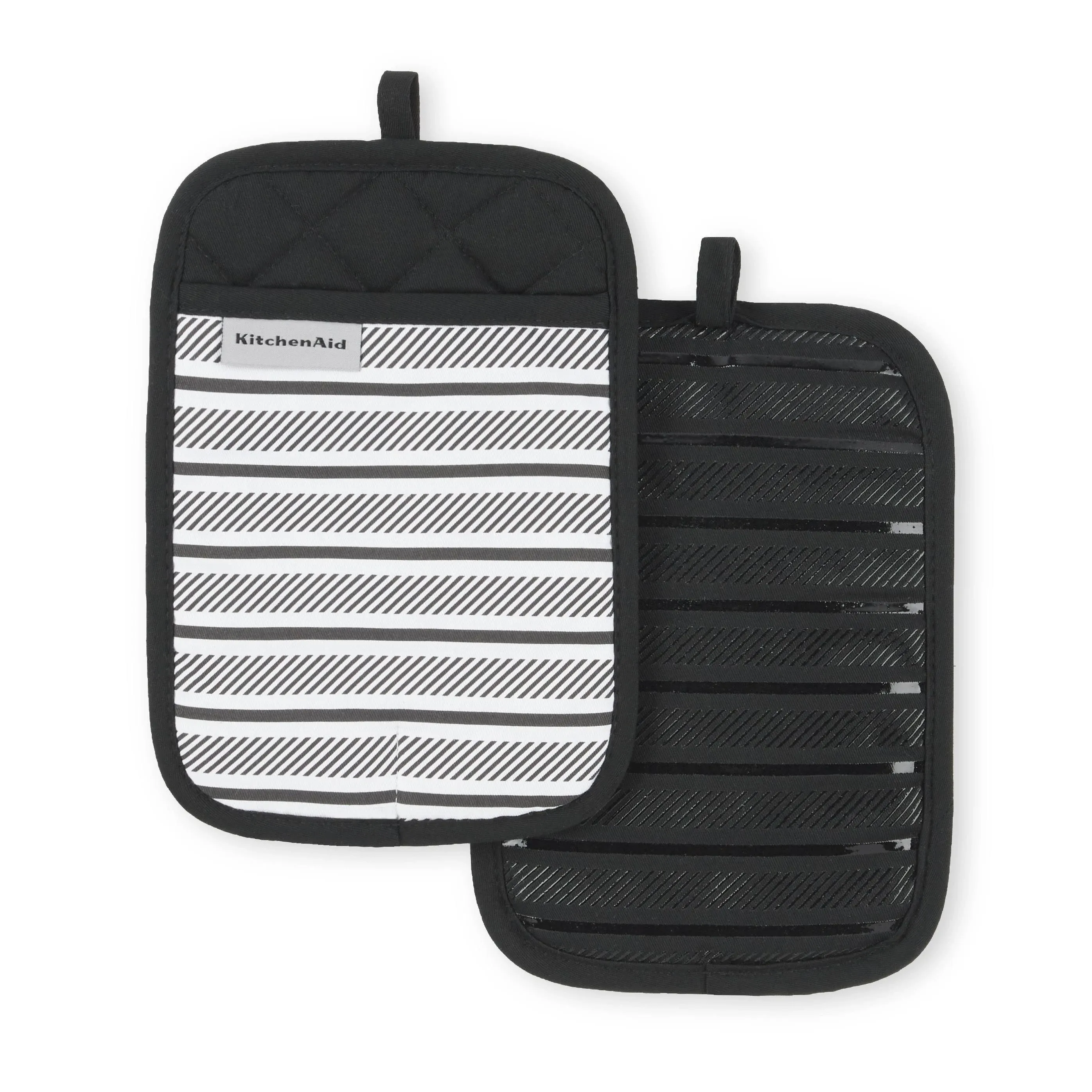 KitchenAid Albany Pot Holder 2-Pack Set, Onyx Black, 7"x10"