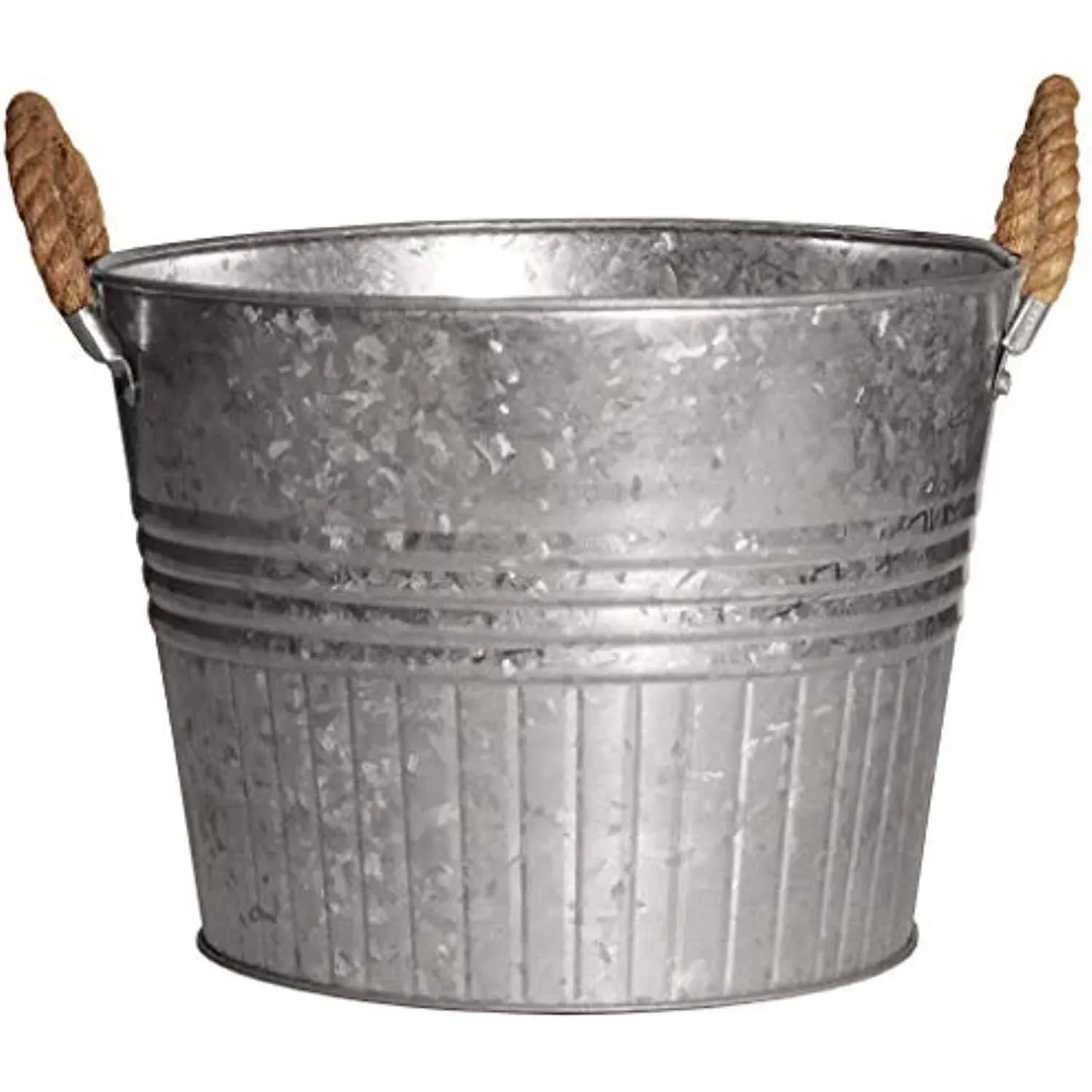 Robert Allen Galvanized Round Planter with Rope Handles