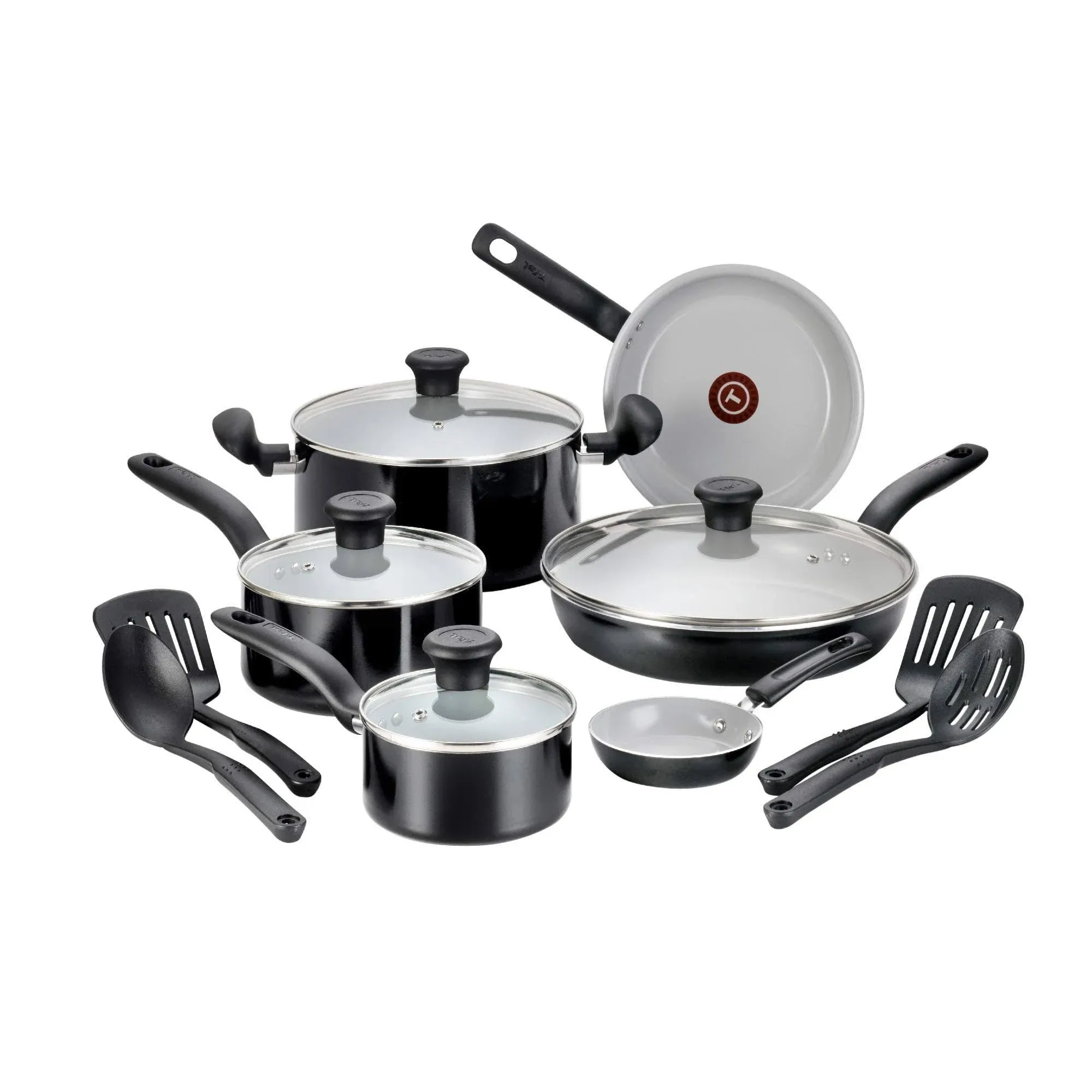 T-fal Initiatives Ceramic Nonstick Cookware Set 14 Piece Award Winning, Pots and Pans Gold