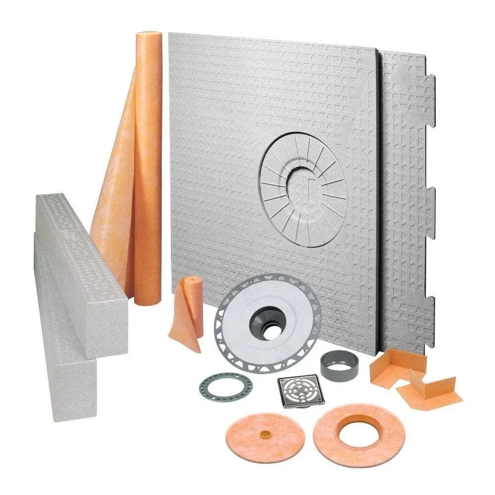 Schluter Kerdi 32-Inch X 60-Inch Shower Kit with Center Stainless Steel PVC Drai