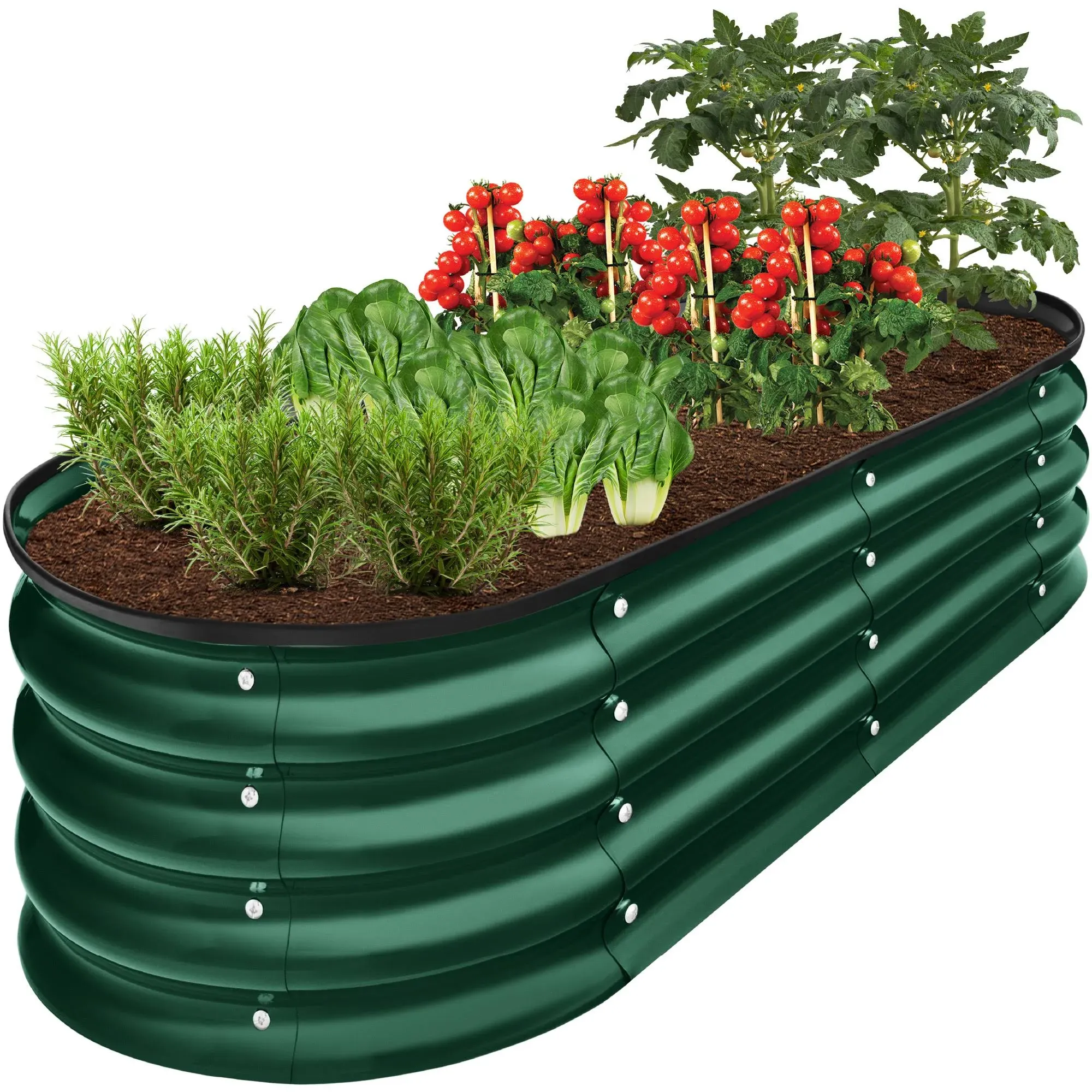 Best Choice Products 4x2x1ft Outdoor Raised Metal Oval Garden Bed, Planter Box for Vegetables, Flowers - Dark Green